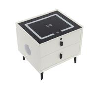 PromiseFly Mesilla de noche inteligente con cajón con cerradura de huellas dactilares e iluminación LED, altavoz Bluetooth, cómoda de noche con USB y tipo C, mesita de noche, mesita auxiliar, 50 x 40