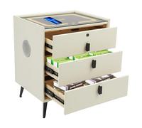 PromiseFly Mesita de noche inteligente con función de carga inalámbrica y altavoz Bluetooth, 3 cajones, cómoda de noche, mesa auxiliar, capacidad de carga de 50 kg, para oficina