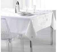 Promo Linge Mantel de Navidad Rectangular Anti-Manchas - Plata Constelación (150x300cm, Blanco)