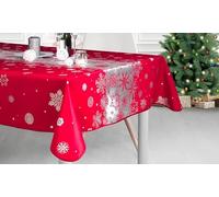 Promo Linge Mantel de Navidad rectangular plateado 300 x 150 cm, nieve navideña (rojo)