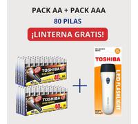 Promo pack aa + aaa alcalina toshiba 80 pilas - linterna blanca de reg