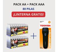 Promo pack aa + aaa alcalina toshiba 80 pilas - linterna negra de rega