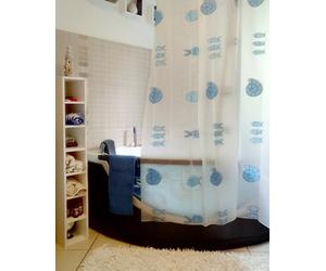 Promo Peces Azul Claro Cortina de Ducha 180x200cm Con In v-Ringen. 100% Peva