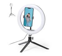 PROMO-SHOP - Anillo de Luz con Trípode, Aro de Luz Regulable 180 cm, Soporte para Móvil, 3 Posiciones de Iluminación, Anillo de Luz LED para Maquillaje, con Mando Remoto