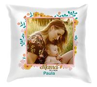 PROMO SHOP - Cojin Personalizado Día de la Madre, Regalos Personalizados para Madres, Incluye Funda y Relleno, Tamaño 35 x 35 cm, Cojin Dia de la Madre, Feliz Día de la Madre, Regalos Mujer