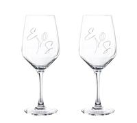 PROMO SHOP - Copas de Vino Personalizadas con Nombre, Grabado a Láser, Copa de Cristal Grabada, Regalo para Parejas, San Valentín (Iniciales y Flor, Pack 2 Copas)