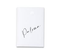 PROMO SHOP - Elegante Agenda Blanca 2025 Personalizada con tu Nombre. Tapa Dura Acolchada de Polipiel, 12 Meses, Página por día de Lunes a Viernes, Mapa de España, Tamaño A5, Marca páginas incluido