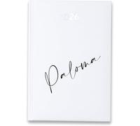 PROMO SHOP - Elegante Agenda Blanca 2026 Personalizada con tu Nombre. Tapa Dura Acolchada de Polipiel, 12 Meses, Página por día de Lunes a Viernes, Mapa de España, Tamaño A5, Marca páginas incluido