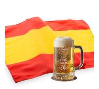 PROMO SHOP - Jarra de Cerveza de Vidrio Personalizada con Frase Soy español, ¿a qué quieres que te gane?, Posavasos y Bandera de España de Regalo, Mundial 2026, ½ litro (50 cl)
