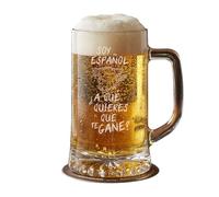 PROMO SHOP - Jarra de Cerveza de Vidrio Personalizada con Frase Soy español, ¿a qué quieres que te gane?, Posavasos de Regalo, Jarra de Cristal del Mundial 2026, Grabado a Láser, ½ litro (50 cl)