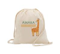 PROMO SHOP Mochila Cuerdas 100% Algodón Natural · PERSONALIZADA con tu Nombre o Foto a Todo Color en Impresión Textil · Diferentes Diseños para Personalizar · Tamaño 41cm x 37cm (JIRAFA)