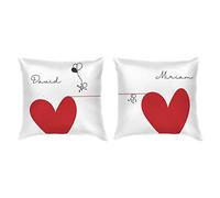 PROMO SHOP - Pack 2 Cojines Personalizados 35 x 35 cm, Relleno Incluido, Regalos Personalizados, Color Blanco con Suave Acabado y Cierre de Cremallera Lateral, San Valentin, Regalos Parejas