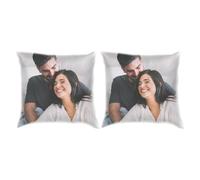 PROMO SHOP - Pack 2 Cojines Personalizados 35 x 35 cm, Relleno Incluido, Regalos Personalizados, Color Blanco con Suave Acabado y Cierre de Cremallera Lateral, San Valentin, Regalos Parejas
