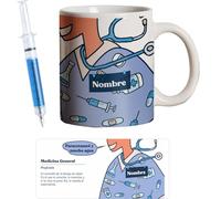 PROMO SHOP - Taza Original Personalizada con Nombre, Pack Regalo con Bolígrafo Jeringuilla (No Personalizado), Tazas de Regalo de Medicina, Tazas Profesiones de Salud, Taza de Desayuno, Diseño Único