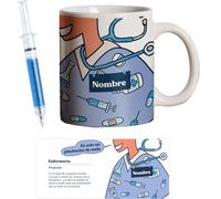 PROMO SHOP - Taza Original Personalizada con Nombre, Pack Regalo con Bolígrafo Jeringuilla (No Personalizado), Tazas de Regalo de Medicina, Tazas Profesiones de Salud, Taza de Desayuno, Diseño Único