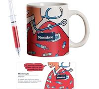 PROMO SHOP - Taza Original Personalizada con Nombre, Pack Regalo con Bolígrafo Jeringuilla (No Personalizado), Tazas de Regalo de Medicina, Tazas Profesiones de Salud, Taza de Desayuno, Diseño Único