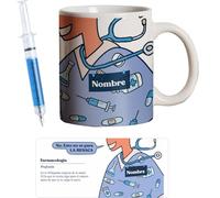 PROMO SHOP - Taza Original Personalizada con Nombre, Pack Regalo con Bolígrafo Jeringuilla (No Personalizado), Tazas de Regalo de Medicina, Tazas Profesiones de Salud, Taza de Desayuno, Diseño Único