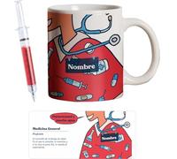 PROMO SHOP - Taza Original Personalizada con Nombre, Pack Regalo con Bolígrafo Jeringuilla (No Personalizado), Tazas de Regalo de Medicina, Tazas Profesiones de Salud, Taza de Desayuno, Diseño Único