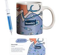 PROMO SHOP - Taza Original Personalizada con Nombre, Pack Regalo con Bolígrafo Jeringuilla (No Personalizado), Tazas de Regalo de Medicina, Tazas Profesiones de Salud, Taza de Desayuno, Diseño Único