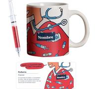 PROMO SHOP - Taza Original Personalizada con Nombre, Pack Regalo con Bolígrafo Jeringuilla (No Personalizado), Tazas de Regalo de Medicina, Tazas Profesiones de Salud, Taza de Desayuno, Diseño Único