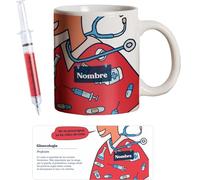 PROMO SHOP - Taza Original Personalizada con Nombre, Pack Regalo con Bolígrafo Jeringuilla (No Personalizado), Tazas de Regalo de Medicina, Tazas Profesiones de Salud, Taza de Desayuno, Diseño Único