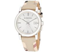 PROMOCIÓN! Auténtico Burberry DE Lujo Raro Reloj Mujeres Unisexo Hombres The City Haymarket Tejido Ajedrez Piel Auténtica Esfera Plateada Fecha BU9132