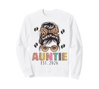 Promocionado a Auntie EST 2026 Aunt to be New Aunt Messy Bun Sudadera