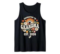 Promocionado a la Abuela 2026 Retro Groovy First Time Nana Floral Camiseta sin Mangas