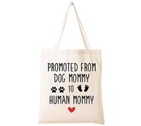Promocionado de perro mamá a mamá humana - mamá para ser regalo - tener un regalo de bebé - regalo de anuncio de embarazo - regalo de revelación de bebé para nueva madre - bolsa de hombro bolsa de compras