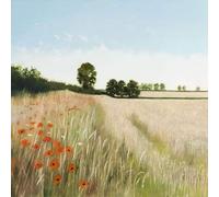 Promontorio de amapolas, tarjeta de felicitación con arte de paisaje por Heather Blanchard. Escena rural hermosa de verano inglés.