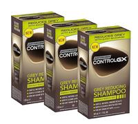 PROMOO Just For Men Control GX Grey Reducing Champú para cabellos grises, con aceite de coco y aloe vera, nueva fórmula mejorada, todos los tonos, 118 ml, paquete de 3