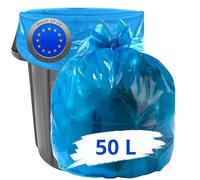 PROMOSAC | Bolsa de basura azul 50 litros | Lote de 100 bolsas de 50 l | Grosor 30 micras | Alta resistencia | Anti desgarro y perforación | Clasificación selectiva de residuos de papel revistas