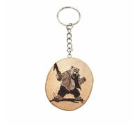 Promotech Crazy Bear - Llavero de madera con motosierra - Diseño de dibujos animados locos grabado con láser - Diseño de animales de madera - Hecho a mano