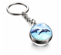 Promotech Llavero con forma de cúpula de cristal con diseño de delfín, diseño de océano, redondo, con diseño de mar, aspecto de cabujón brillante, accesorio marino