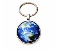 Promotech Llavero de la Tierra - Llavero plano de resina epoxi y metal, colgante de globo terráqueo decorativo para niños y adultos, resistente y elegante, azul, W2L6