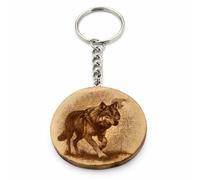 Promotech Llavero de madera con diseño de lobo solitario, hecho a mano, grabado con láser, símbolo de fuerza y libertad, idea de regalo para amantes de la naturaleza