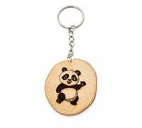 Promotech Llavero de madera con diseño de panda bailando - Funky Panda grabado con láser - Diseño de animales de madera - Idea de regalo - Hecho a mano
