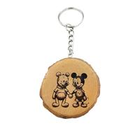 Promotech Llavero de madera con grabado láser hecho a mano con diseño de Mickey y Pooh el oso mejores amigos