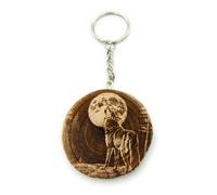 Promotech Llavero de madera con grabado láser hecho a mano con lobo en luna llena, madera, W5L5