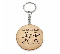 Promotech Llavero de madera con texto en inglés «I've Got Your Back» - Divertido personaje de trazo grabado - Regalo de amistad - Llavero grabado láser hecho a mano de madera natural