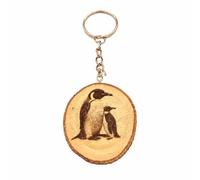 Promotech Llavero de pingüino emperador hecho a mano grabado con láser de madera, madera, W5L5