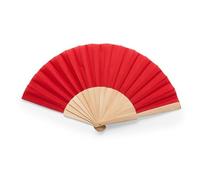 PromotionGift Abanico manual de madera con tejido de polialgodón, color rojo brillante