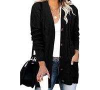 Promptanda Cardigan Jersey Oversized Button down Cable Knit Cardigans for Women Fall Pocket Long Sleeve Open Front Knitwear, Negro , L