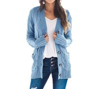 Promptanda Cardigan, Women's Fall Casual Long Sleeve Button Down Open Front Cable Knit Cardigan, with 2 Pockets (Sky Blue,M)