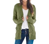 Promptanda Cardigan, Women's Fall Casual Long Sleeve Button Down Open Front Cable Knit Cardigan, with 2 Pockets (Green,XL)