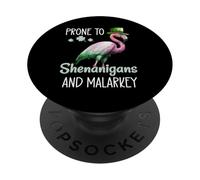 Prone to Shenanigans and Malarkey Sign St Patricks Flamingo PopSockets PopGrip Adhesivo