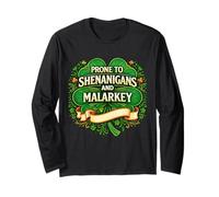 Prone to Shenanigans & Malarkey Fun Clovers St Patrick's Day Manga Larga
