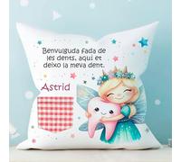 PRONENS. Funda - Cojín Infantil Fada de Les dents Personalizado con Nombre - Bolsillo para Guardar Diente - Almohada Suave, Segura y Decorativa para Niños- Regalo niño y niña caida Dientes 40x40