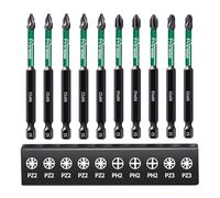 Pronese 10 brocas magnéticas de impacto PZ2, PH2 y PZ3 de 90 mm, brocas magnéticas largas de acero S2