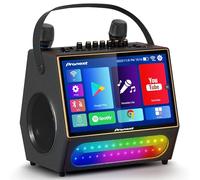 PRONEXT Máquina de karaoke con pantalla de letras para adultos, altavoz Bluetooth con 2 micrófonos UHF recargables, tableta integrada de 14 pulgadas y WiFi, luces de DJ, sistema de karaoke portátil